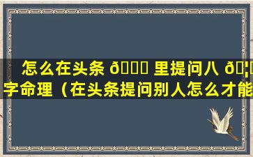 怎么在头条 🐛 里提问八 🦆 字命理（在头条提问别人怎么才能看到）